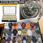 24 Slots Watch Box Pu Leather Watch Case Organizer Watch Display Case Lockable    