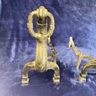 Antique Cast Iron Fireplace Andirons Rings Large Heavy Vintage Early American
