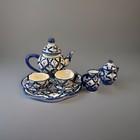 Vintage Dollhouse Miniature Blue   White Porcelain  Tea Set 10 Pc 