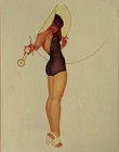 December 1942 11x17 Pin-up Calendar Page  Leggy Brunette Beauty  Black Swimsuit