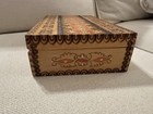 Used Vintage Hand-painted   Wood-burned Folk Art Wooden Box
