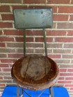 Antique Industrial Angle Steel Stool Co  Wood Seat Riveted Bar Stool Toledo Era