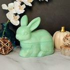 Green Jadeite Glass Depression Style Rabbit Covered Candy Dish   Bowl  Vtg Style
