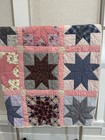 Vintage Handmade Patchwork Quilt Pink Star Block Cotton Bed Quilt 68x78 Cottage
