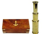 9  Handheld Brass Telescope Nautical Pirate Spy Glass With Anchor Wood Box Ru   