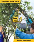 Cordless Pole Saw 8  Mini Chainsaw 16ft Reach Power Electric Polesaw 2x4 0ah