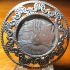 Vintage Antique French Fluffy Persian Cat fancy Border White Metal Button