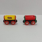 Lot Of 4 Brio Wooden Train W 2 Classic Tipping Wagons Yellow   Red Magnetic