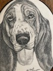 Vintage Earl Sherwan Signed Basset Hound Plaque  Sugar Glass Beaded  Dog Art