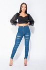 Womens High Waist Skinny Stretch Ripped Jeans Denim Jeggings Slim Pants Trousers