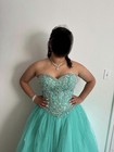 Turquoise Quincea  era Formal Dress For Girls Strapless Beaded Gown