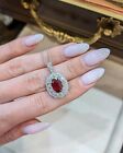 Oval 3 45 Ct Natural Red Ruby   Diamond Wedding Pendant Solid 14k White Gold