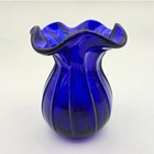 Vintage Art Glass Vase Fluted Ruffled Edge Swirl Design Handmade Decor 8  Tall