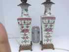 Chinese Vase Lamps Pair Canton Famille Rose Porcelain Late Qing Early Republic