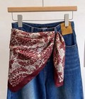 Burgundy Cream Damask Silk Feel Satin Square Scarf  Women  Spring Fall Accessory