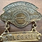 1910 Watertown Ny 38th Annual Conv Firemen Delegate Badge City Seal Brass Pin