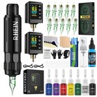 Rotary Tattoo Gun Pen Kit - Complete Starter Set With Wireless Power Supplies  