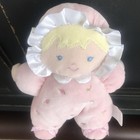 Carters Baby Doll Lovey Rattle Pink Flowers Blonde Hair Blue Eyes 8 5  Plush