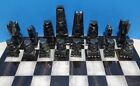Aztec Mayan 17 5  X  750  Marble Board   Large Onyx Hand Cut 32 Piece Chess Set 