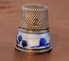 Vintage Sterling Enamel Delft Windmill Scene Thimble Signed Size 6 Germany Dutch
