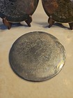 Set Of 3 - Vintage Silver Plated 8  Round Etched Serving Trivet Hot Pads- Used 
