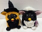 Lot Of 2 Vtg Furbys Halloween Orange  autumn Witch    Black white  skunk  W tags