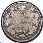 1911 Canada 25 Cents W o  dei Gratia  Silver Coin - Vg  very Good  Condition