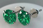 925 Silver  Leaf Green Diamond Solitaire Stud Earrings  4 Ct Certified Treated