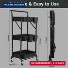 3 Tier Foldable Rolling Cart With Wheels  Folding Utility Cart Organizer  Collap