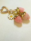 Pink Strawberry Bag Charm Keychain  Purse Charm - New