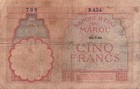 Morocco  5  Francs   24 7 1941   Series  B  Circulated Banknote Fk