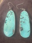 Large Heavy Southwestern Sterling Silver Turquoise Earrings 2 1 4 Inches 31 9g