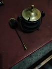Vintage Cast Iron Fire Starter Cauldron Smudge Pot Brass Lid   Wand Fireplace