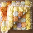 Baby Blanket Puff Quilt For Infant Or Toddler 55x38 Lacey Trim With Pastel Color