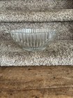 Vintage Clear Glass Bowl Fluted ribbed Vertical Sides Tab bubble Handles