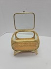 Vintage Matson Ormolu Gold Tone Beveled Glass Jewelry Casket Footed Trinket Box