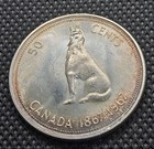 1967 Canadian Canada 50c Half Dollar Coin 80  Silver Howling Wolf  30 Ozt Toner 