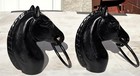 2 Vintage Black Heavy Cast Iron Horse Head Hitching Post Fence Toppers 8 