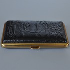 Genuine Leather Metal Frame Cigarette Case Superslim 100s Size Double Sided Box