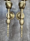 Vtg Mcm Brass Gold Magnifying Glass Candle Fluted Wall Sconce Set Of 2