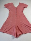 Vintage 90s Red Gingham Romper Playsuit Cottagecore V Neck Button Flared Medium