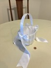 Wedding Flower Girl Petal Basket Pleated White Silk