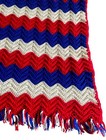 Vtg Handmade Crochet Afghan Throw Blanket 48x42 Red White Blue Chevron Ripple