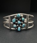 Old Pawn Navajo Blue Turquoise Cluster Sterling Silver Cuff Bracelet 26g  190