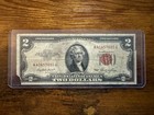 1953 Two Dollar  2 Bill Red Seal Circulated United States Note Off Center Stamp