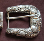 Vintage Vogt Sterling Silver Ranger Belt Buckle Set Raised Acorn Scrollwork Nice