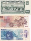 Czech Set 3 Unc 100 500 1000 Korun 1961-1985  1993  P 1 P 2 P 3 Stamp