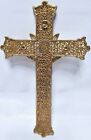 Vintage Ornate Filigree Gold Gilded Metal Wall Crucifix Inri Jesus On Cross 9 t 