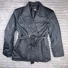 Versace Trench Coat Womens Large Shimmer Glitter Belted Gray Jacket Water Repel