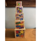 Vintage Kids Toys Wood Stacking Boxes With Pictures  animals  Numbers shapes